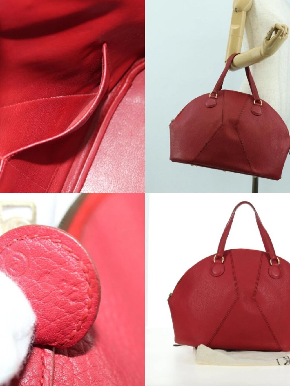 HERMES Ildvo Hand Bag Leather Red Gold Auth bs34829V - Picture 15 of 16